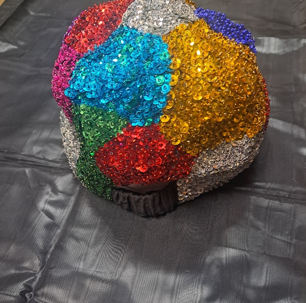 Multi Colored Allover Sequined hat Geometric Stai… - image 2